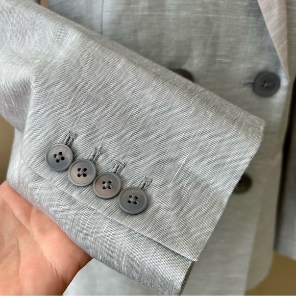 Rebecca Taylor Slub Linen Blend Gray and Pink Double Breasted Blazer Size 10 - Picture 13 of 16